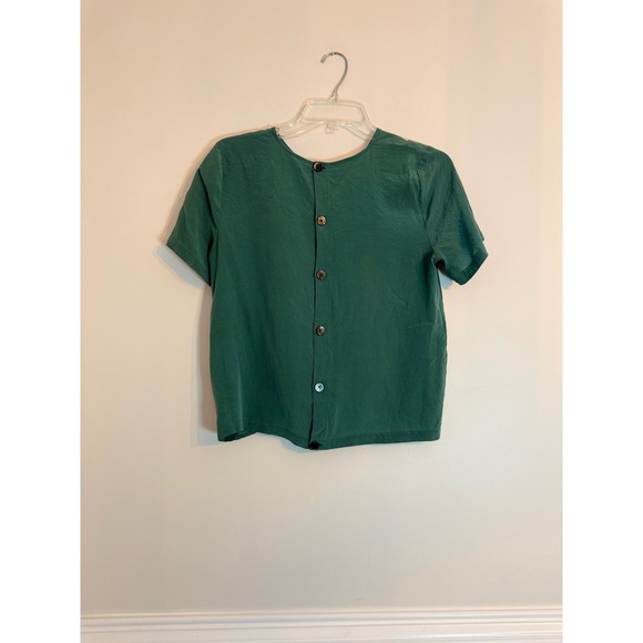 Madewell Silk Button Back Tie Tee in Green Size Medium Blouse - Picture 4 of 8